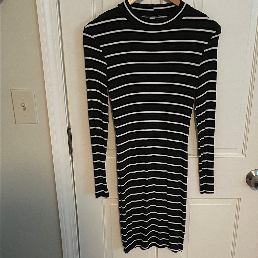 Vintage American Apparel Grey Dress w/ White/Navy/Black Stripes Size Medium